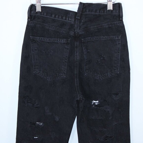 Agolde Criss Cross High Rise Straight Black Destroyed Size 25 - Picture 5 of 8